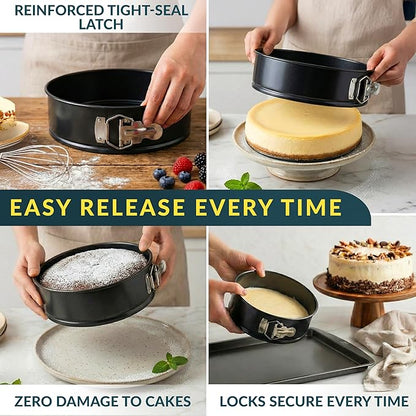 Springform Pan Set of 3 - 4,7,9" Carbon Steel With Removable Bottom – Leakproof Design, Nonstick Coating Cheesecake Pan – Durable Cake Mold With Secure Latch, Even Heat Cheese Cake Pans For Baking