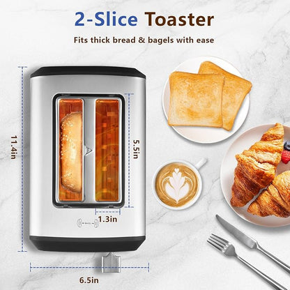 SAKAMOSH Smart Toaster 2 Slice, Touch Screen, Digital Toasters with 6 Browning Levels & 6 Bread Types, Bagel, Extra Long Wide Slots, Memory Function, Timer, 800W, Stainless Steel