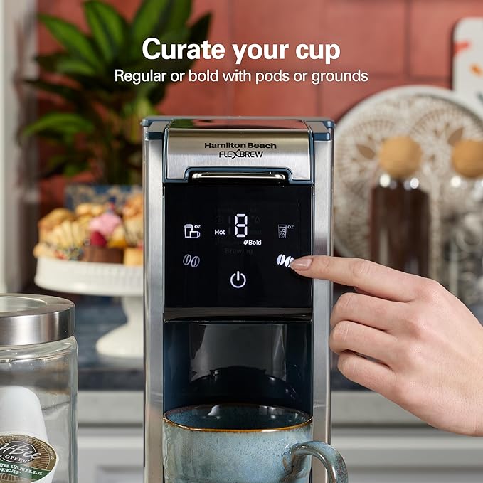 Hamilton Beach FlexBrew Advanced 4-in-1 Single Serve Hot & Iced Coffee Maker with Removable 45 oz. Water Reservoir, Use Pod Packs and Grounds, Fast Brewing, Kitchen Makeover Blue
