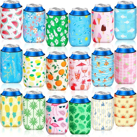 18Pack Summer Can Cooler Sleeves, 12 oz Neoprene Insulated Beer Can Drink Covers Holders Bottles Beverage Coozies for Bachelorette Beach Picnic Party Favors