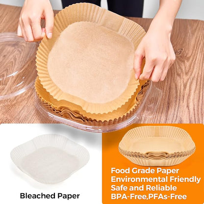 Air Fryer Paper Liners Disposable: 100PCS Non-Stick Air Fryer Parchment Paper, Food Grade Baking Sheets for Baking Roasting Microwave (6.5IN-Square)