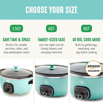 GreenLife 8QT Slow Cooker, Non-Toxic PFAS-Free Ceramic Nonstick Removable Interior Bowl, Programmable, Family Friendly, Keep Warm, Stovetop & Oven Safe, Dishwasher Safe Crock, Glass Lid, Turquoise