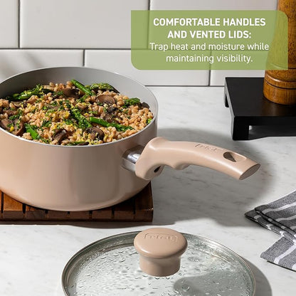 T-Fal Refresh Ceramic Frying Pans Nonstick 12 Inch Skillet, Oven Safe to 350°F, Cookware with Stay-Cool Handle, Dusty Rose