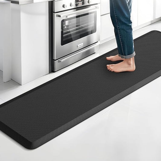 TranquilRelax Extra Large Kitchen Mat Rug, Floor Comfort Mat with Non-Slip Bottom, Waterproof & Stain Resistant & Easy Clean, Standing Desk Mat for Kitchen, Sink, Office (17.3''x60'', Black)
