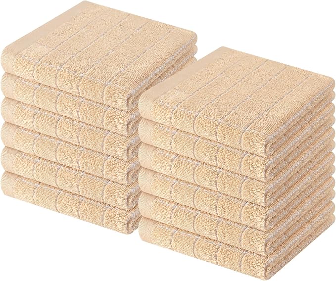 Homaxy 100% Cotton Terry Kitchen Dish Cloths, Ultra Soft and Absorbent Dish Towels for Kitchen, Suitable for Drying and Washing Dishes, 12 Pack, 12 x 12 Inches, Apricot