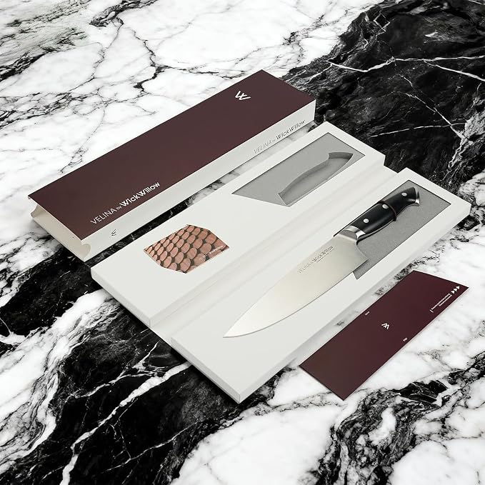 WICKWILLOW 8-Inch Chef Knife - German X50CrMoV15 Steel, Razor-Sharp All-Purpose Kitchen Knife for Everyday Cooking, Meal Prep, Meat, Vegetables & Herbs - Full Tang, Ergonomic Handle, Gift Box