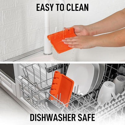 Zulay Kitchen Silicone Utensil Rest with Drip Pad for Multiple Utensils - BPA-Free, Heat-Resistant Spoon Rest & Spoon Holder for Stove Top - Kitchen Utensil Holder for Ladles & Tongs - Orange