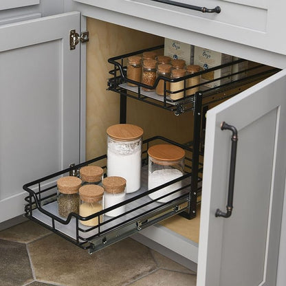 Household Essentials Matte Black Steel Dual Slide Organizer with Plastic Details