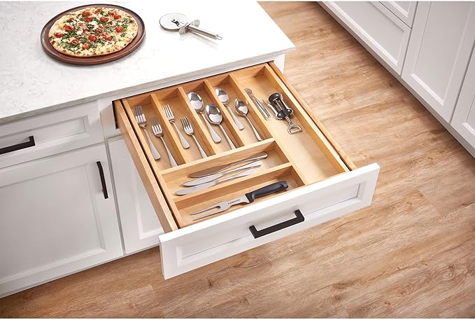 Rev-A-Shelf Maple Two-Tier Cutlery Replacement Drawer System w/BLUM Soft-Close for Face Frame Base Kitchen Cabinets, Kitchen Drawer Organizer, Min Opening Width of 21", 4WTCD-24HSC-1