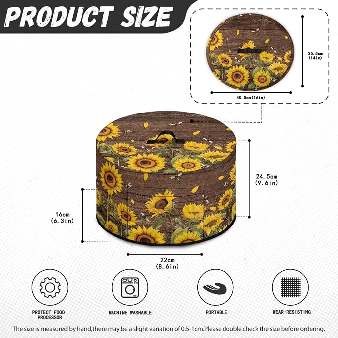 Sunflowers Bees Slow Cooker Cover for Pot Dust Cover Fits for Most 6-8 Quart Oval Slow Cooker Dustproof Small Appliance Accessories Wood - textured Background