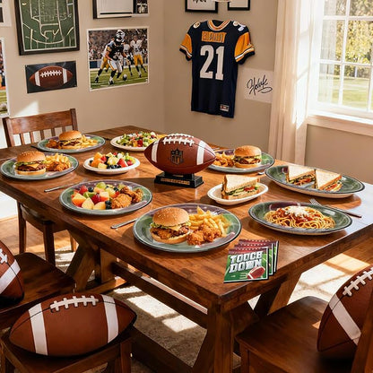 Dereinwo 100 PCS Football Party Paper Plates and Napkins | Bundle Includes Paper Oval Dinner Plates Dessert Plates and Napkins for Football Party Supplies