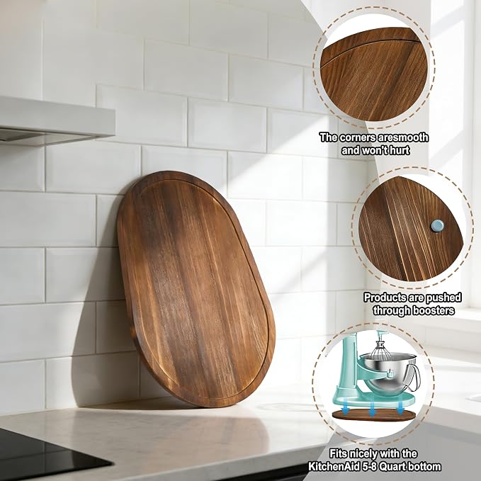 Mixer Slider Mat for KitchenAid 5-8 Qt Bowl Lift Stand Mixers, Pine Wood Moving Tray Storage Organizer for Kitchen Countertop Accessories and Attachments(5-8 Qt,Brown)