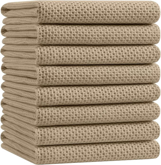 Homaxy 100% Cotton Oversized Waffle Weave Kitchen Dish Towels, Ultra Soft Absorbent Quick Drying Cleaning Towel, 20x28 Inches, 8-Pack, Tan