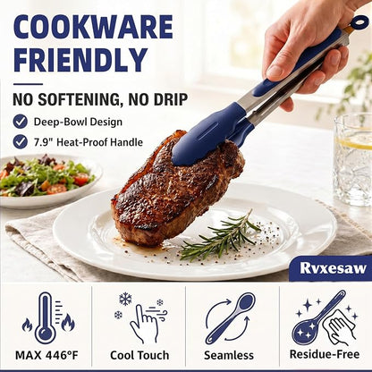 Kitchen Utensils Set,9 PCS Silicone Cooking Utensils Set Spatula Set,Non Toxic Cooking Utensils,Tongs,Spoon,Whisk,Brush,BPA Free Kitchen Gadgets for Non-Stick Cookware,Home Essential(Blue-9P)
