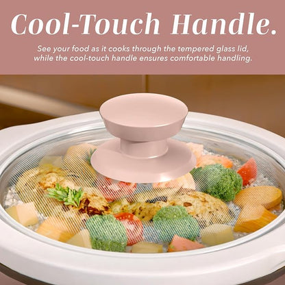 COOK WITH COLOR 2QT Mini Electric Round Slow Cooker - Adjustable Settings, Removable Stoneware Pot, Tempered Glass Lid, Dishwasher Safe, Cool-Touch Side Handles, Dusty Rose