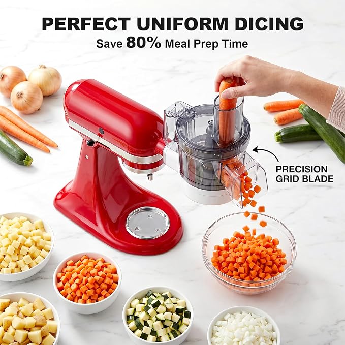 COFUN 5-in-1 Food Processor for KitchenAid | Multifunctional Chopper Attachment, Dicing/Slicing/Shredding/Strip Cutting/Sauce Discs, Storage Case