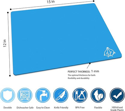 ZVP Flexible Plastic Cutting Board Set of 3 Gradient Color, Colorful Chopping Boards, BPA Free Mats, Non Slip, Dishwasher Safe, 15×12 Inch, Blue Multi-Color