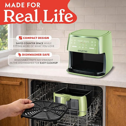 Gourmia 8 Qt Air Fryer, 8 Presets with Digital Display, FryForce 360° Technology, Easy View Window & Interior Light, Dishwasher Safe Basket, Green