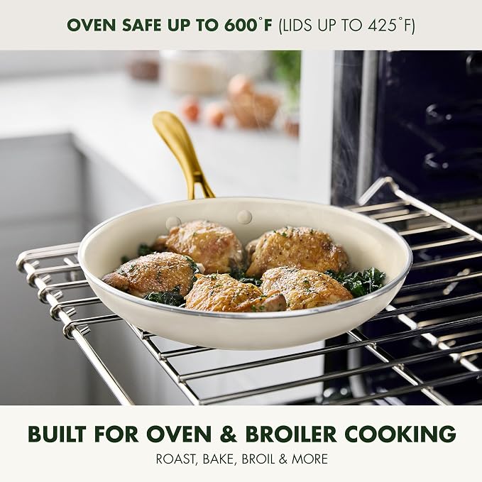GreenPan 12 Piece Nonstick Swift Cookware Set, Ceramic PFAS-Free Pots & Pans with Lids, Dishwasher & Oven/Broiler Safe to 600F, Kitchen Cooking Set, Sauce, Saute, Stock, Frying Pans, Cream
