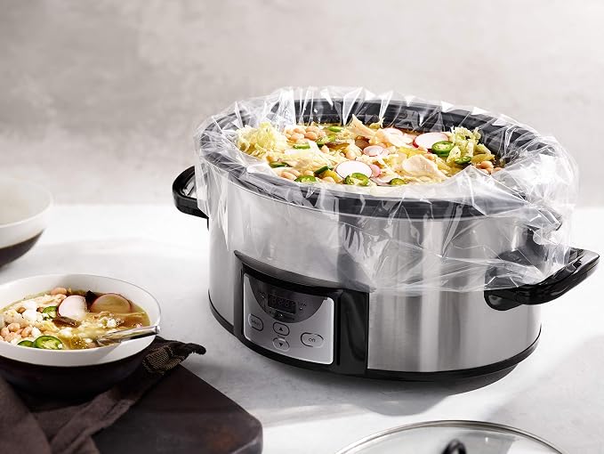 PanSaver EZ Clean Slow Cooker Liners - Disposable Liners & Bags for Instant Cleanup with No Scrubbing - Fits slow cookers and 9x13 pans, 25 Count