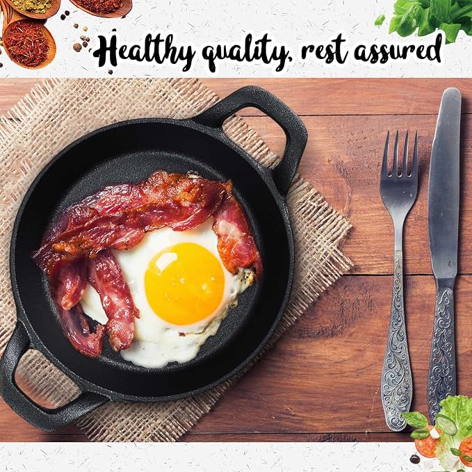 Ziliny Mini Cast Iron Skillets 6.3 x 6.3 x 1.5 Inch Cast Iron Pan Small Ramekin Set Black Casserole Dish Cookware Oven Safe Mini Skillets for Kitchen Indoor Outdoor Picnic (1 Pack)