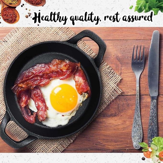 Ziliny Mini Cast Iron Skillets 6.3 x 6.3 x 1.5 Inch Cast Iron Pan Small Ramekin Set Black Casserole Dish Cookware Oven Safe Mini Skillets for Kitchen Indoor Outdoor Picnic (8 Pack)