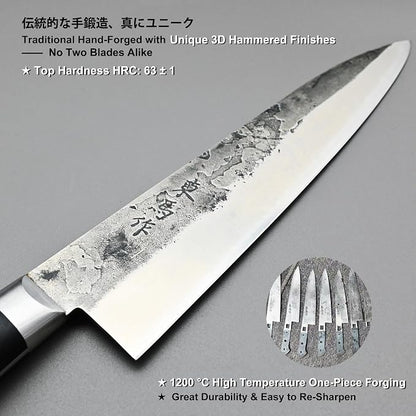 TONMA Japanese Gyuto MADE IN JAPAN 8.2" Authentic Traditional Hand Forged Chef's Knife, Razor-Sharp Durable Japanese Kitchen Knife for Gift Giving, Unique Hammer Marks, One-Piece Forging, Full Tang
