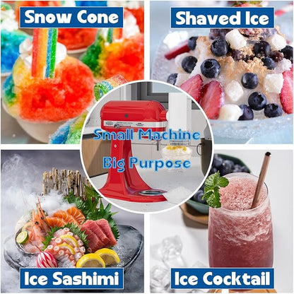 Shaved Ice Attachment for KitchenAid Stand Mixer, Snow Cone Maker for KitchenAid with 8 Ice Molds, Stainless Steel Blade Ice Shaver Attachment for Kitchen Aid Mixer
