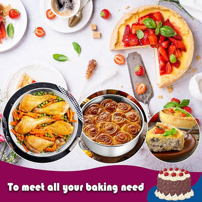 P&P CHEF 8 Inch Cake Pans Set, Round Baking Pan Stainless Steel Layer Birthday Wedding Cake Oven Pans, Non Toxic & Heavy Duty, Deep Side & Mirror Finish, Dishwasher Safe, (4Pcs)