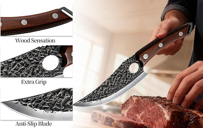 Viking Knife, Butcher Knife Set Hand Forged Boning Knives, Japanese Serbian Chef knives Kitchen Chopping for Meat Cutting Chefs Cleaver Camping Cooking, BBQ, Gifts for Men