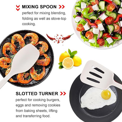 Silicone Kitchen Utensils Set of 4, Large Non-Stick Cooking Utensil Set w Wooden Handle Food Grade Heat Resistance Turner Spoon Silicone Cooking Kitchen Gadgets BPA Free for Nonstick Cookware