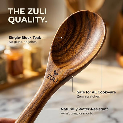 6-Piece Teak Wooden Cooking Utensil Set – Wooden Spoons & Spatulas for Nonstick Cookware, Non-Toxic Eco-Friendly Kitchen Tools– Ideal Father Day Gift for Dad!