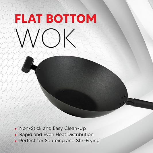 Helen's Asian Kitchen Premium Excalibur Non-Stick Wok, 14-Inch Flat Bottom