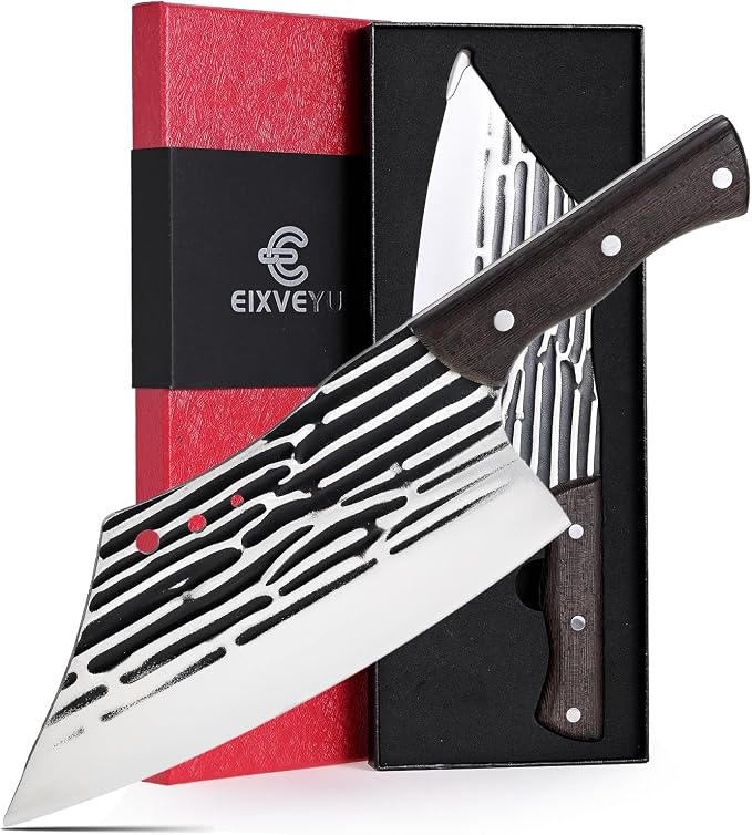 SHI BA ZI ZUO Butcher Knife Forged Cleaver Knife Ultra Sharp Kitchen Knife Chef Knife for Meat Cutting with Wooden Handle