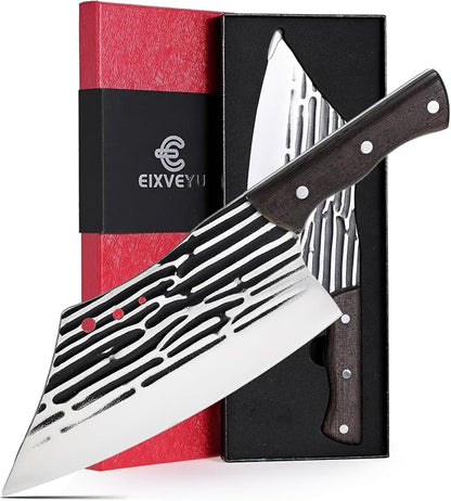 SHI BA ZI ZUO Butcher Knife Forged Cleaver Knife Ultra Sharp Kitchen Knife Chef Knife for Meat Cutting with Wooden Handle