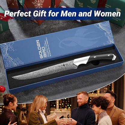 Golden Bird Butcher Breaking Knife for Meat Cutting, 8 Inch Damascus Boning Knife, VG10 Brisket Trimming Knives, Flexible Fillet Knives, Japanese Slicing Knives with Wood Handle,Gifts for Men