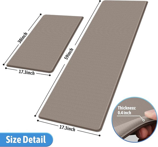 StepLively Kitchen Mat, 2 PCS Kitchen Rugs, Cushioned Kitchen Mats for Floor, Anti Fatigue Kitchen Rug Set, Non-Skid Standing Mat for Kitchen, Office, Sink, 17.3"x30"+17.3"x59", Khaki