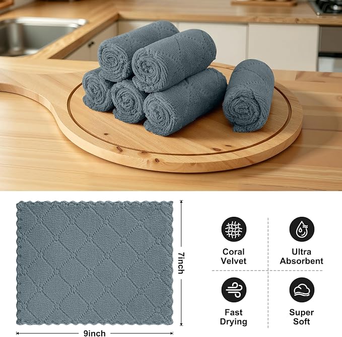 Homaxy 18 Pack Kitchen Cloths Dish Towels (7" x 9", Dark Grey), Super Soft and Absorbent Coral Velvet Dishcloths, Fast Drying No Lint Microfiber Cleaning Cloth