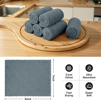 Homaxy 18 Pack Kitchen Cloths Dish Towels (7" x 9", Dark Grey), Super Soft and Absorbent Coral Velvet Dishcloths, Fast Drying No Lint Microfiber Cleaning Cloth