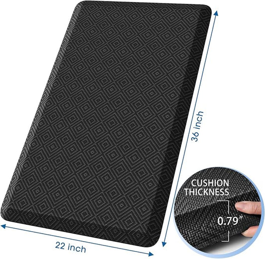 Mattitude 4/5 Inch Thick Kitchen Mat Cushioned Anti-Fatigue Floor Mat Water Resistant Non-Slip Mats and Rugs Standing and Comfort Desk Mats for House Sink Office Laundry (Black, 22"x36")