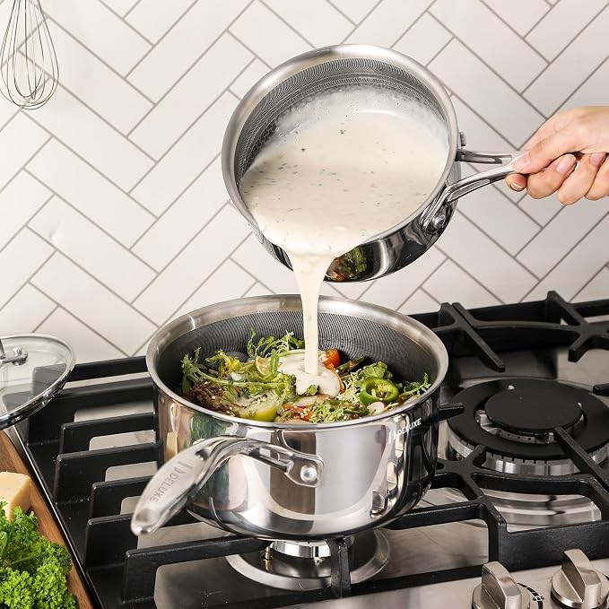 DELUXE Hybrid Ceramic Nonstick 2-Quart Saucepan, Stay-Cool Handle, Dishwasher Oven Safe, Induction Ready, PFOA Free Compatible with All Cooktops for Home Daily Cooking,Breakfast Oatmeal