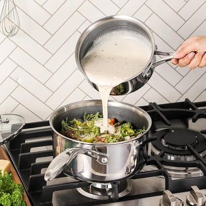 DELUXE Hybrid Ceramic Nonstick 2-Quart Saucepan, Stay-Cool Handle, Dishwasher Oven Safe, Induction Ready, PFOA Free Compatible with All Cooktops for Home Daily Cooking,Breakfast Oatmeal