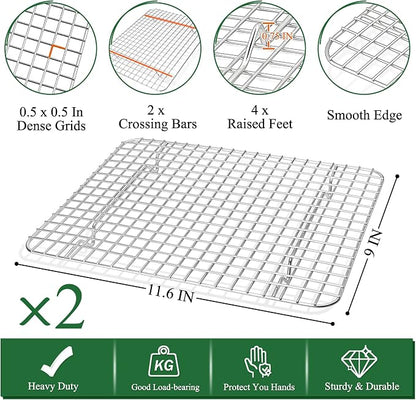 P&P CHEF 12.5 Inch Toaster Oven Pan with Rack Set, Stainless Steel Baking Pan Tray and Grid Cooling Rack for Cooking/Roasting, Dishwasher Safe & Easy to Clean, Non-toxic & Sturdy, (4Pcs)