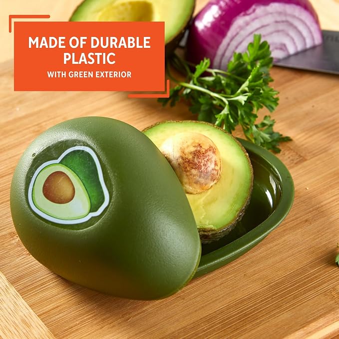 IMUSA Avocado Saver Container 5 Inch Green Plastic Reusable Food Storage Hard Shell Stackable Produce Keeper for Kitchen Organization and Vegetable Drawer Storage
