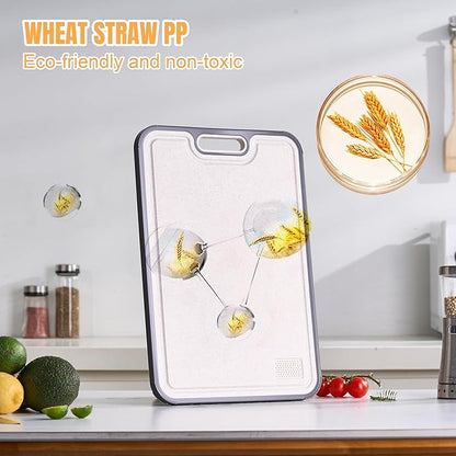 Dual-Sided Titanium Cutting Board with Wheat Straw PP Side for Kitchen, Medium Compact Non-Slip Chopping Board 15.2 x 10.5 inch