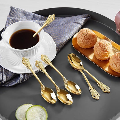 KEAWELL Luxurious 5.1-Inch Espresso Spoons Set - 6 Pieces - Mini Coffee Spoon, 18/10 Stainless Steel - Gorgeous Design with Exceptional Mirror Polished Finish (Gold)