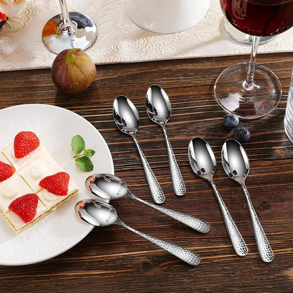 KEAWELL Premium Louise Hammered Small Spoons, 18/10 Stainless Steel, 5.6-Inch Mini Coffee & Dessert Spoon Set, Brightly Mirror Polished, Set of 6, Dishwasher Safe(6, 5.6 inches)