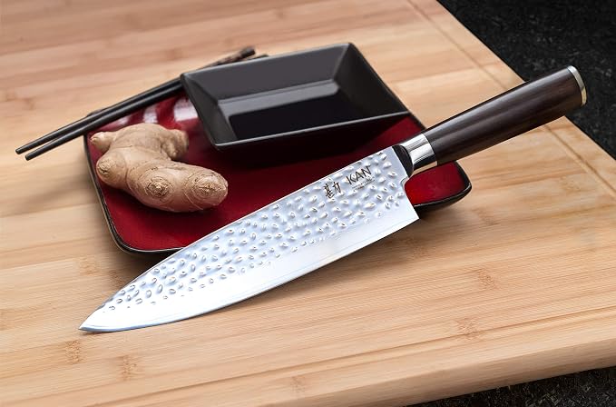KAN Core Professional Chef Knife 8-inch VG-10 67 layers Damascus Ambidextrous (Hammered Japanese VG-10 Blade, Ebony wood handle-upgraded version)