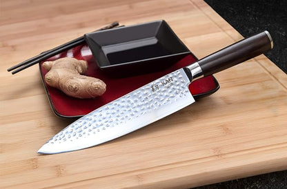 KAN Core Professional Chef Knife 8-inch VG-10 67 layers Damascus Ambidextrous (Hammered Japanese VG-10 Blade, Ebony wood handle-upgraded version)