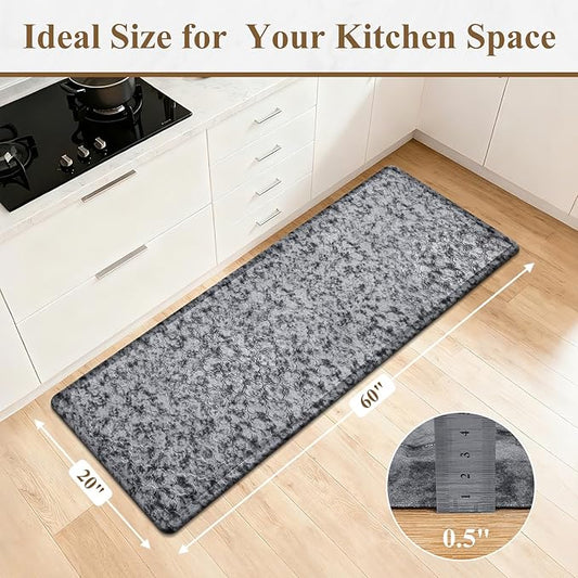 HEBE Kitchen Mat Cushioned Anti Fatigue Comfort Floor Mat 20"x60" Waterproof Non Slip Kitchen Rug Runner Laundry Room Rug Floor Carpet Heavy Duty Comfort Standing Mat Pads,Silver Grey